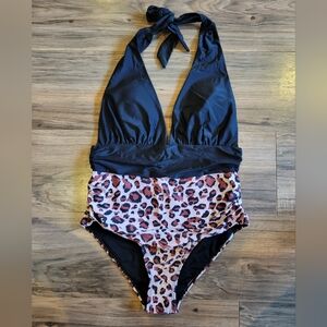 Leopard Halter One-Piece Swimsuit